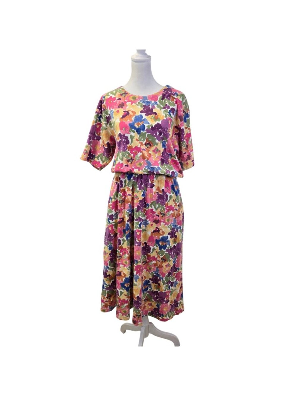 Eddie Bauer Floral Short Sleeve A-Line Midi Dress Size Medium
